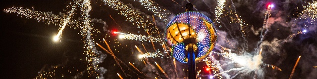 the future of pittsburgh ball with fireworks going off behind it